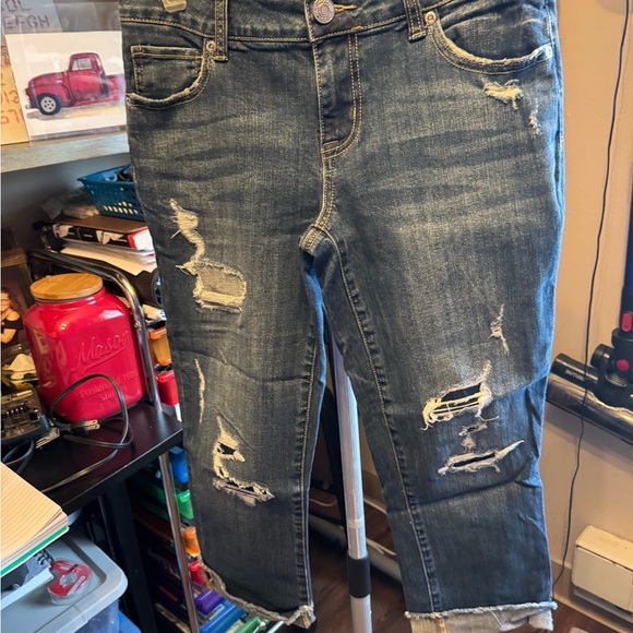 Maurices Pants - Maurices Blue Jean Capris with Distressed Detailing